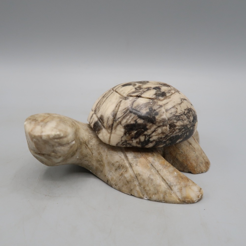 Carved Stone Turtle in Shell Paperweight Marble Onyx Agate 4 inches long